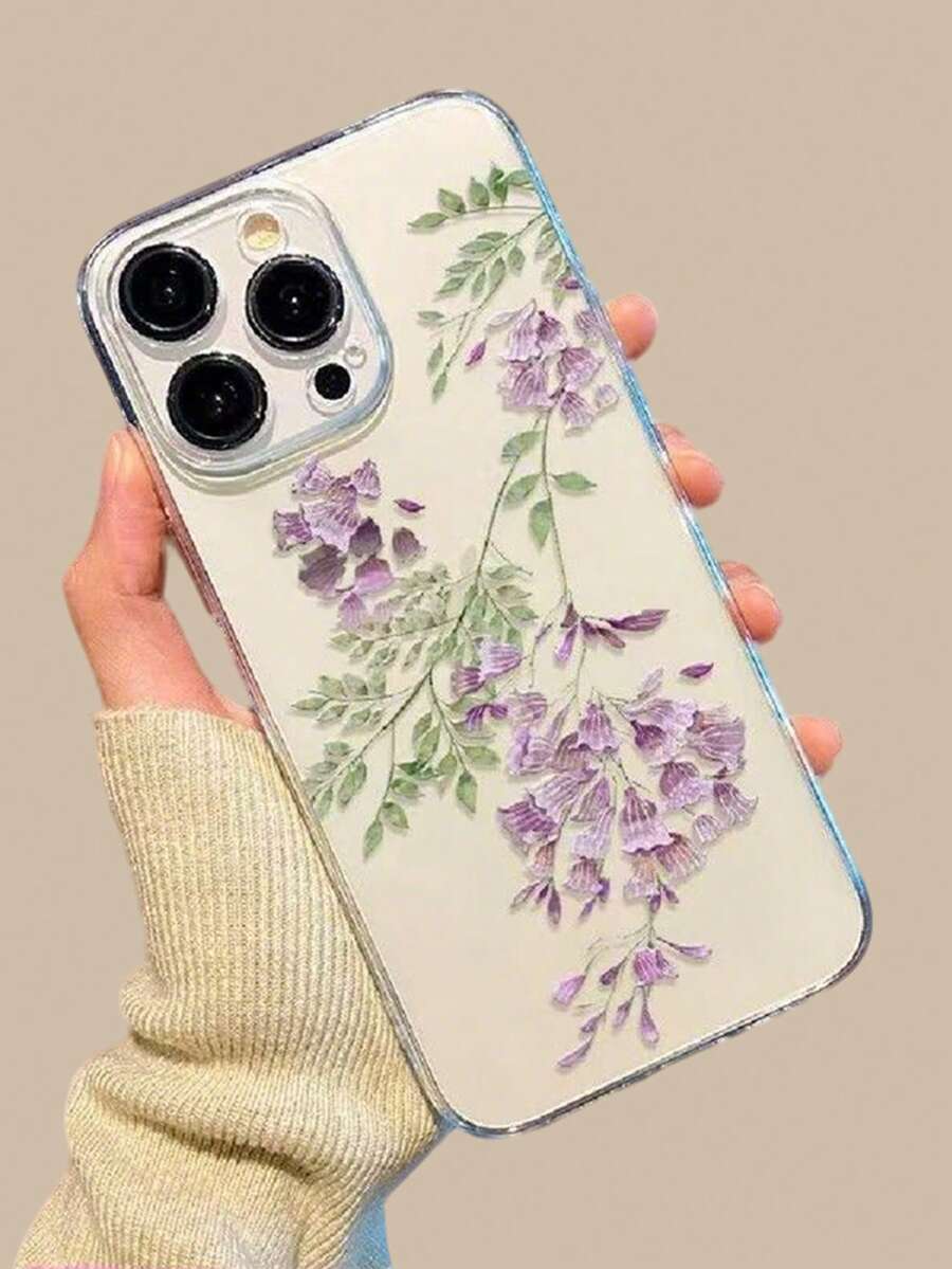 1件 紫藤花簡約透明手機殼,適用於 Apple 17 Pro Max/16 Pro/15/14/17E - 無色 - 查看 1