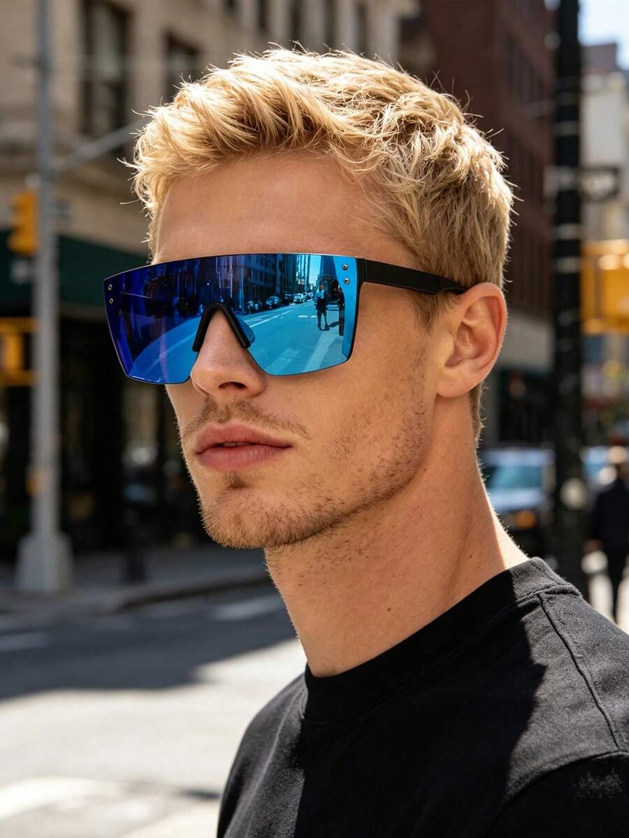 1 Pair Shield-Shaped Neutral Personalized Square Fashion Eyeglass Frames, Multifunctional Glasses Suitable For Parties, Outings, Travel, Beach And Outdoor - Multicolor - View 1