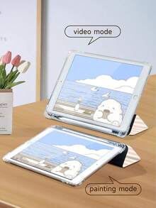 Kingsung 小熊與條紋圖案平板保護殼，相容 iPad 9.7/10.2/10.5/10.9/12.9/Pro 11、第 10 代，相容 Galaxy Tab S6 Lite 10.4 吋，相容 Kindle Paperwhite 第 12 代 2024、Kindle 第 11 代 2022、Clara Colour，柔軟防摔保護，智慧支架/自動喚醒/睡眠 - 彩色 - 查看 7