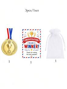 36/18/3pcs Gold Medal Set With Greeting Cards And Tulle Storage Bags, Competition Medals, Suitable For Party Games, Birthday Celebrations, School Sports Award Ceremonies, Party Favors, Office Team Building Activities And Halloween/Christmas Gifts - Multicolor - View 8
