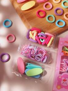 1 Box Sweet Pink Purple Small Rubber Band Hair Ties Macaron Colorful Oval Small Hair Clips Women Ponytail Hair Tie Side Hair Clips Daily Cute Cartoon Hair Accessories Set (Random Color) - Multicolor - View 5