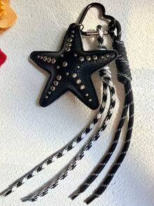 JRESSIAL Colgante de bolso de cuerda trenzada hecho a mano con estrella de cinco puntas estilo punk, accesorio de llavero de moda casual, colgante para llaves de coche, colgante de estilo cool para pantalones - Negro - Ver 5