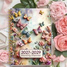 1PC A5 2027-2029 Three-Year Plan Calendar Book, Butterfly Flower Pattern, Three-Year Plan Book, Monthly Plan, Office Desktop, Desktop Organization, Planning And Recording, Schedule Management, Personal Development, Professionals, Entrepreneurs - 1pc - View 5