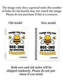 A5尺寸筆記本，感謝您是一位優秀的老師，蜜蜂主題圖案，螺旋裝訂，適合記錄日常想法和提醒；學生、辦公人員和專業人士的理想選擇，方便攜帶，適合大學和辦公室使用，便攜且耐用，日常筆記、辦公用品、學習用品、藝術項目和學習筆記的完美選擇，辦公用品 | 藝術封面 | 耐用封面，筆記本，返校，老師禮物 - 多色 - 查看 8