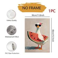 1 pieza Arte decorativo con temática de verano: Arte de pared de dibujos animados que presenta un ganso blanco sosteniendo una rebanada gigante de sandía - Perfecto para habitaciones de niños, comedores, cocinas, dormitorios, bed and breakfasts y decoración de paredes; sin marco - Animal A - Ver 9