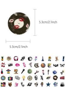 50pcs Millennium Pop Style Stickers, PET Material, Suitable For Scrapbooks, Laptops, Suitcases, Guitars, Water Bottles, Phone Cases, DIY Stickers, Also For School Supplies And Back To School Season - 50pcs - View 2