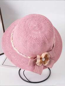 Topi Jerami Elegan Bermotif Bunga untuk Wanita, Cocok untuk Belanja di Luar Ruangan, Perjalanan, dan Liburan di Musim Semi/Panas. Topi Matahari, Desain Berongga, Topi Ember Multifungsi, Cocok untuk Penggunaan Sehari-hari, dengan Tali Anti Angin. - MultiWarna - View 8