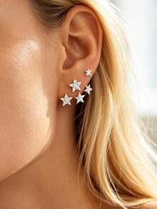 1 Pair Luxury Star-Shaped Hypoallergenic Earrings, Ideal Christmas Gift For Friends And Family, Suitable For Parties And Celebrations - Yellow Gold - View 5