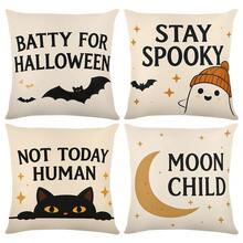 4 Stücke Halloween Kissenbezüge, Cartoon Geister Muster quadratische Kissenbezüge für Sofa, Couch, Schlafzimmer – festliche Herbst Dekoration für Zuhause - Verschiedenfarbig - Übersicht 6