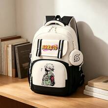 Miniso Sac à dos quotidien Naruto Kakashi noir et blanc en deux pièces, grande taille, avec porte-monnaie feuille, parfait pour les amateurs d'anime, les trajets quotidiens, les promenades en plein air et le shopping - Couleur 1 - Voir 2