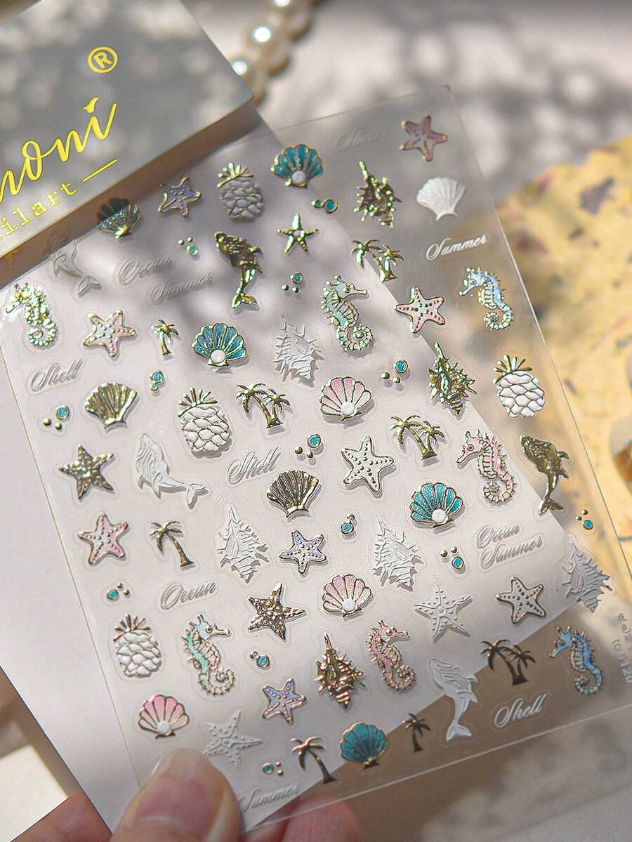 1pc Night Whale Nail Art Sticker, 5D Luxury Nail Decoration, Nail Art Accessories, Handmade Nail Sticker, Nail Tip, Nail Parts, Best Nail Art Product For Girls And Women, Summer Nail Tip, Simple Nail Art Technique Nail Stickers - Gold - View 1