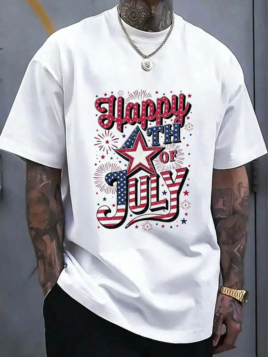 100%Pure Cotton7Month4Happy Day T Street Hip-Hop Style Men's Shirt T Shirt - 白色 4 - 查看 1