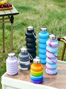Daily Use Silicone Folding Water Cup With Screw Lid, Sports Outdoor Portable Collapsible Water Bottle - Multicolor - View 2
