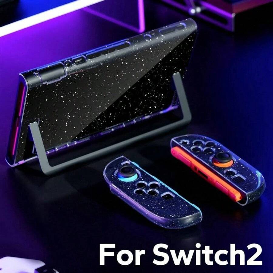 Switch 2 閃亮亮片透明硬殼保護套,可拆卸透明閃亮外殼,適用主機與 Joy-Con,防刮耐衝擊防摔全方位保護,Switch 2 遊戲配件 - 查看 1