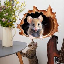 Personalized Mouse Hole Wall Sticker, Cute Cartoon Animal Decal, Home Decor Self-Adhesive Sticker, Reusable, Perfect For Living Room, Bedroom, Kitchen, Bathroom Decoration - 1PC - View 5