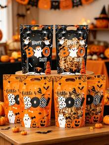 10pcs Halloween Standing Gift Bags, Halloween BOO Ghost Pumpkin Tote Bags, Halloween Party Small Gift Bags, Halloween Trick Or Treat Candy Bags, Happy Halloween Decorations, Halloween Party Supplies, Halloween Party Sealed Sweet Bags Cookie Bags, Halloween Table Decor, Halloween Store Shopping Bags, Halloween Kitchen Baking Bags, Halloween Home Decor, Room Decor, Halloween Gifts, Party Fillers - Halloween BOO Ghost - View 2