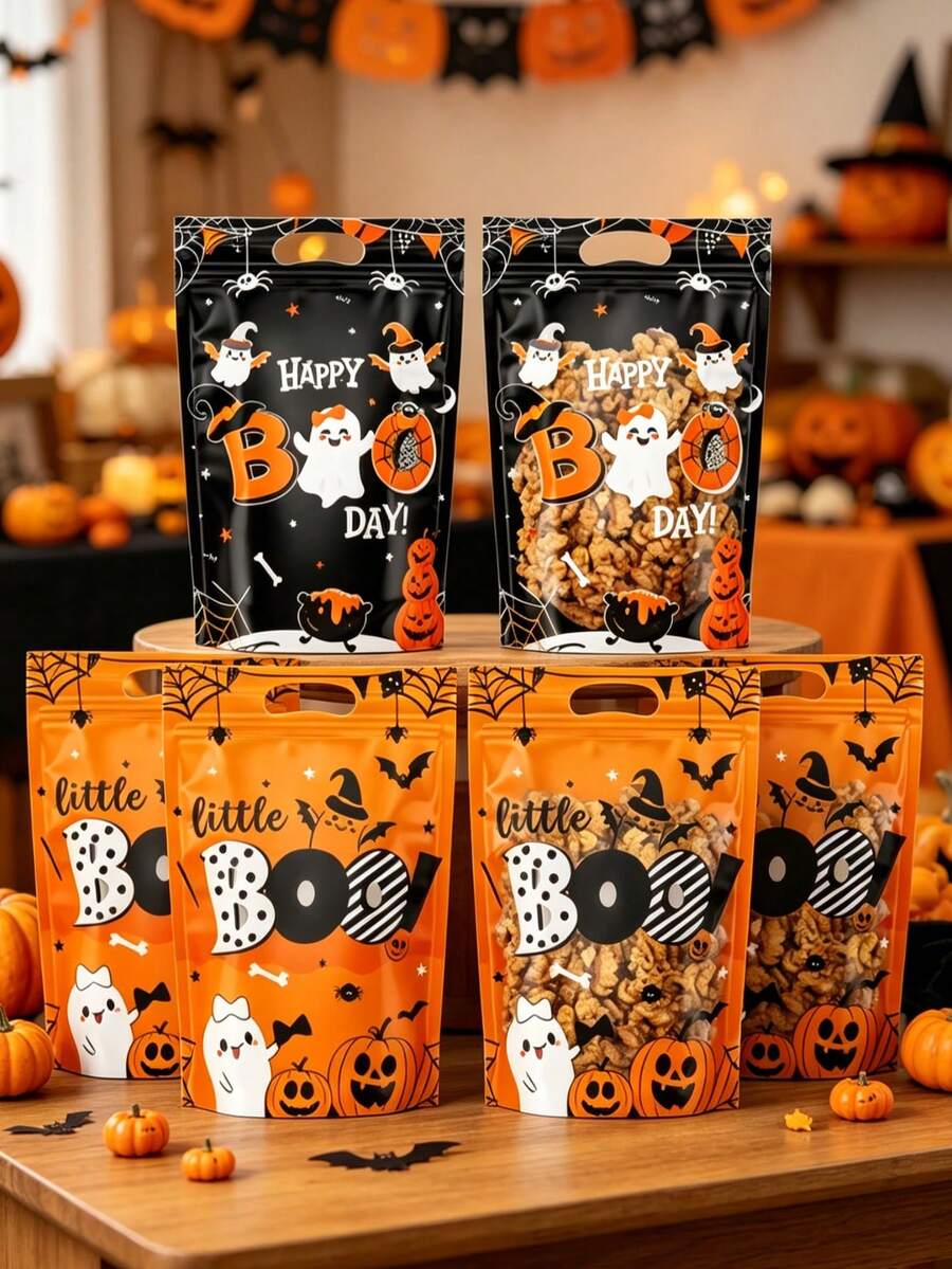 10pcs Halloween Standing Gift Bags, Halloween BOO Ghost Pumpkin Tote Bags, Halloween Party Small Gift Bags, Halloween Trick Or Treat Candy Bags, Happy Halloween Decorations, Halloween Party Supplies, Halloween Party Sealed Sweet Bags Cookie Bags, Halloween Table Decor, Halloween Store Shopping Bags, Halloween Kitchen Baking Bags, Halloween Home Decor, Room Decor, Halloween Gifts, Party Fillers