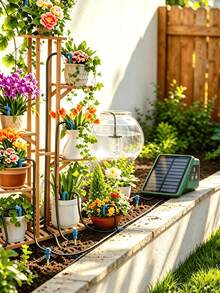 New Solar Powered Irrigation System (DIY Kit) - Drip Irrigation System With 300 Irrigation Modes, Equipped With 10m Hose And 10 Drippers, Suitable For Indoor And Outdoor Automatic Watering - A - View 1
