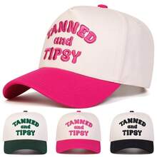 1pc Women's Tanned & Tipsy Trucker Hat, Personalized Letter Embroidery Baseball Cap, Street Fashion Casual Hat For Spring/Autumn Travel, Beach Vacation - Multicolor - View 8
