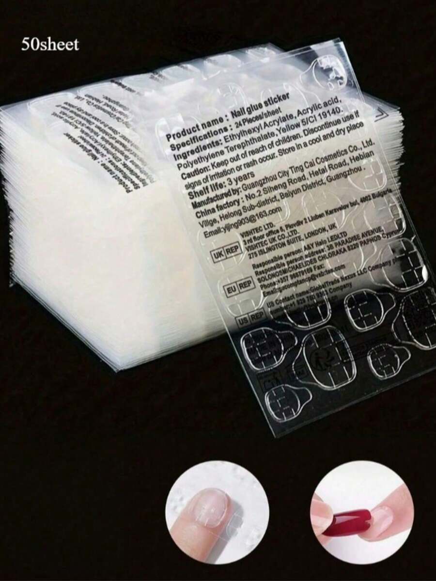 1200片(50张)双面果冻凝胶美甲贴纸,适用于按压式美甲 - 米色 - 查看 1