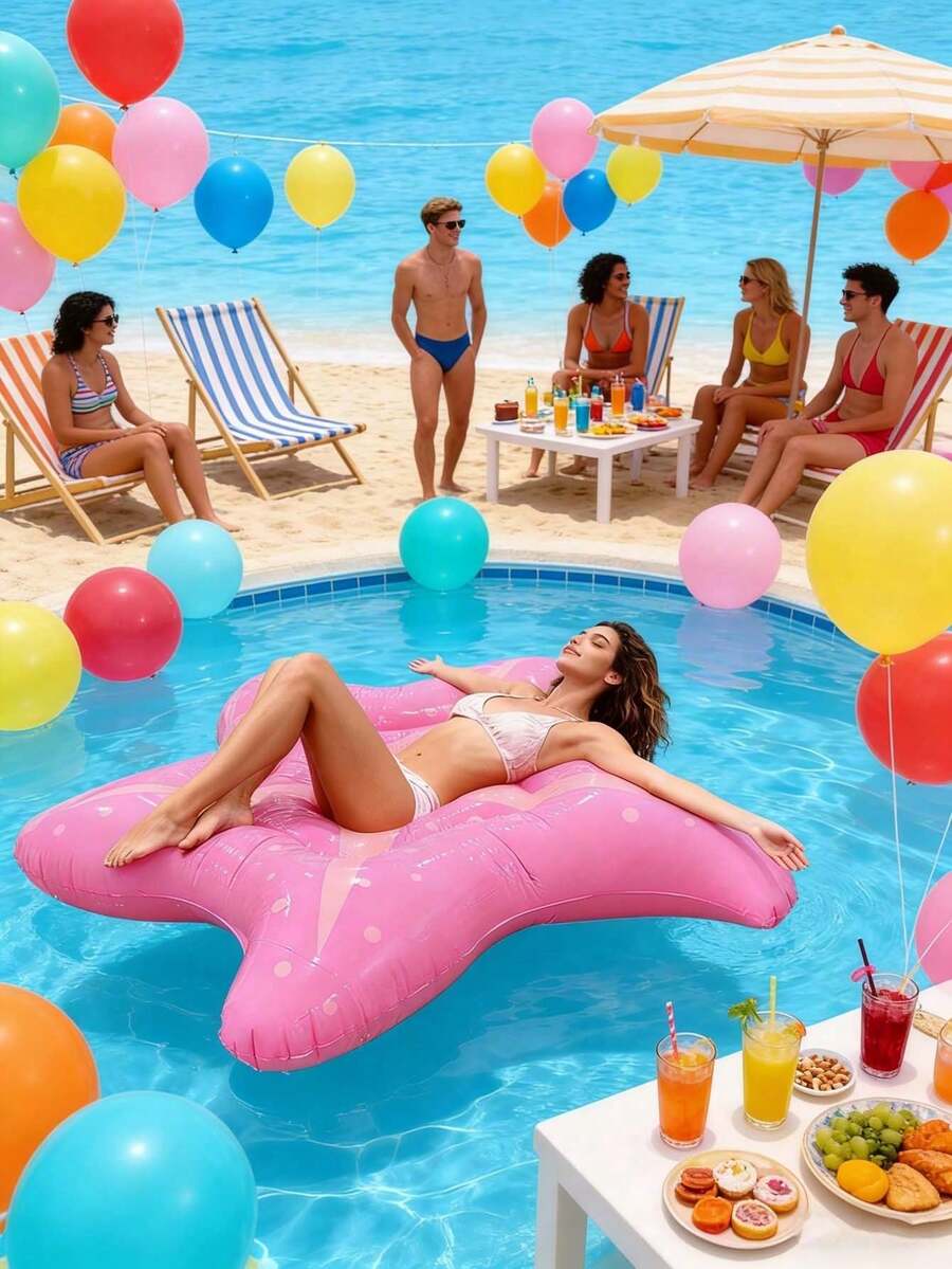 Starfish Shaped Inflatable Pool Float Lounge Chair Large Polka Dot Water Floating Bed Foldable Leak-Proof PVC Floating Bed Suitable For Beach Pool Summer Water Party