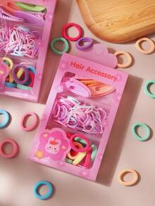 1 Box Sweet Pink Purple Small Rubber Band Hair Ties Macaron Colorful Oval Small Hair Clips Women Ponytail Hair Tie Side Hair Clips Daily Cute Cartoon Hair Accessories Set (Random Color) - Multicolor - View 2