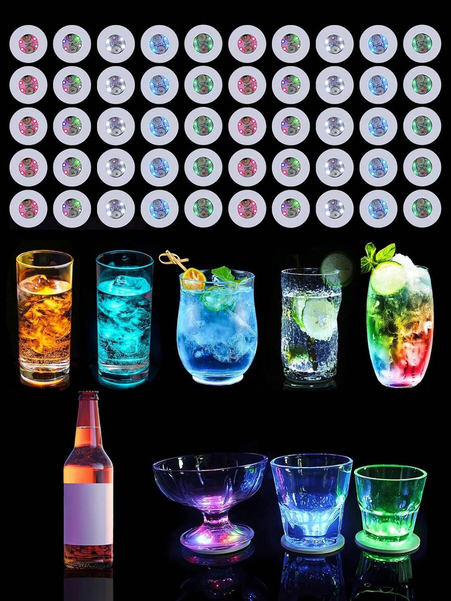 24入 LED 7色杯墊,彩色發光杯墊,LED貼燈,紅酒瓶燈,酒吧配件,適用於派對、夜店、生日聚會與酒吧裝飾,適用於紅酒瓶、調酒、酒吧、派對與婚禮裝飾 - 彩色 - 查看 1