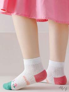 5 Pairs Summer Kids Thin Breathable Mesh Socks, Cute Cartoon Rabbit & Flower Baby Socks, Girls Short Socks - Multicolor - View 4