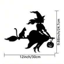 1pc Vintage Halloween Witch Broom Metal Wall Decor With Colorful Lights And Pumpkin Accents, Scary Autumn Decoration, Reusable Outdoor Fall Decor - A - View 10