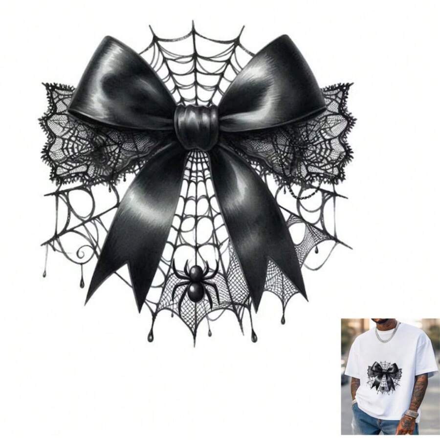 1pc/2pcs/3pcs Halloween Black Spider Web Bow Heat Transfer Stickers, DIY Iron-On Patches, Durable Plastic, T-Shirt Making, Pillow Decoration, - Multicolor, Durable, Washable Plastic DIY Stickers, Suitable For Backpacks, Cushions, Pants, Sofa Covers, Waterproof And Fade-Resistant - T-Shirt Printing Stickers - Multicolor - View 1