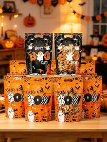 10pcs Halloween Standing Gift Bags, Halloween BOO Ghost Pumpkin Tote Bags, Halloween Party Small Gift Bags, Halloween Trick Or Treat Candy Bags, Happy Halloween Decorations, Halloween Party Supplies, Halloween Party Sealed Sweet Bags Cookie Bags, Halloween Table Decor, Halloween Store Shopping Bags, Halloween Kitchen Baking Bags, Halloween Home Decor, Room Decor, Halloween Gifts, Party Fillers - Halloween BOO Ghost - View 4