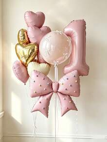 Colorful Pom Poms And Pink Bow Balloons With Number Heart Balloon Set, Includes 2cm 20pcs (Random Color), Stickers, Suitable For Romantic Birthday Party Decoration, Wedding, Photo Props, Bachelor Party, Holiday Celebration - Pink Number Heart Bow Colorful Balloon Set - View 6