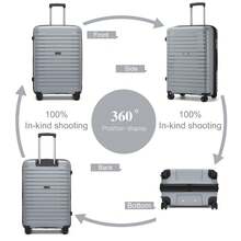 Carry On Suitcase Small 20 Inch Cabin Luggage Medium 24 Inch Large 28 Inch Ribbed PP Hardshell Expandable TSA Lock Cup Holder 3 Piece Luggage Set - Grey - View 5