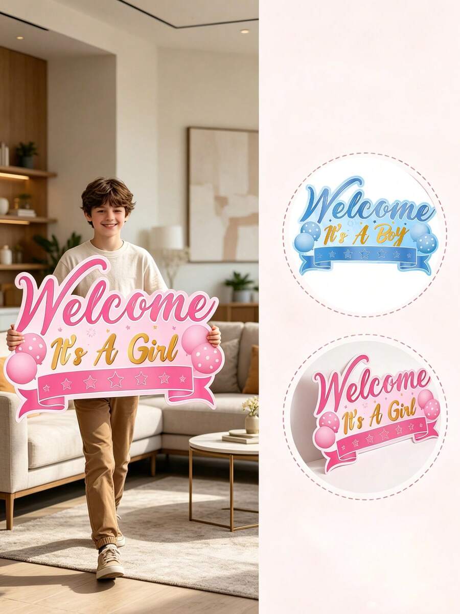 1 pieza Cartel creativo para revelación de género para baby shower, accesorio para revelación de género del embarazo, decoración de pared de tablero de espuma duradero para nuevos padres, decoración de fondo para fiesta de revelación de género niño o niña, póster de anuncio de embarazo, adecuado para suministros de baby shower y accesorios de fotomatón, tablero de anuncio de embarazo para fiesta de revelación de género - Multicolor - Ver 1