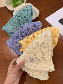 1pc Bohemian Style Crochet Bucket Hat, Hollow Lace Knit, Lightweight Breathable Foldable Sun Hat, Summer Beach Hat, Suitable For Women Girls, Travel Holiday Casual - A - View 2