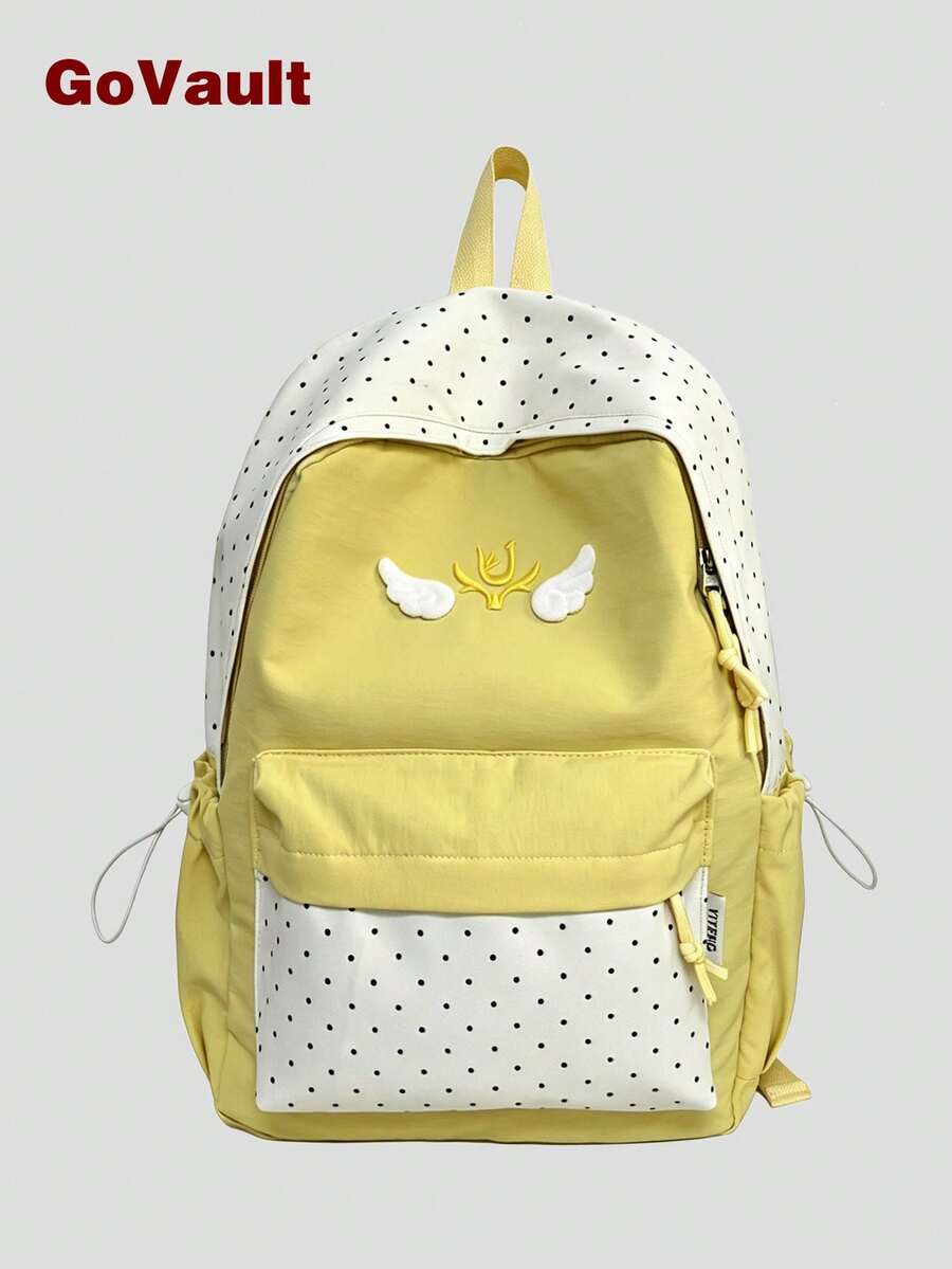 Color Block Polka Dot Angel Wings Backpack, Fresh Girl Campus School Bag, Cute Versatile Teen Backpack - Multicolor - View 1