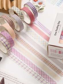 8 Rolls One Floating Day Washi Tape Set, Plaid Decorative Tape, Easy Tear Paper Tape, Suitable For Scrapbooking, Card Making, Gift Wrapping And Various Craft Projects - Multi Colors - View 3