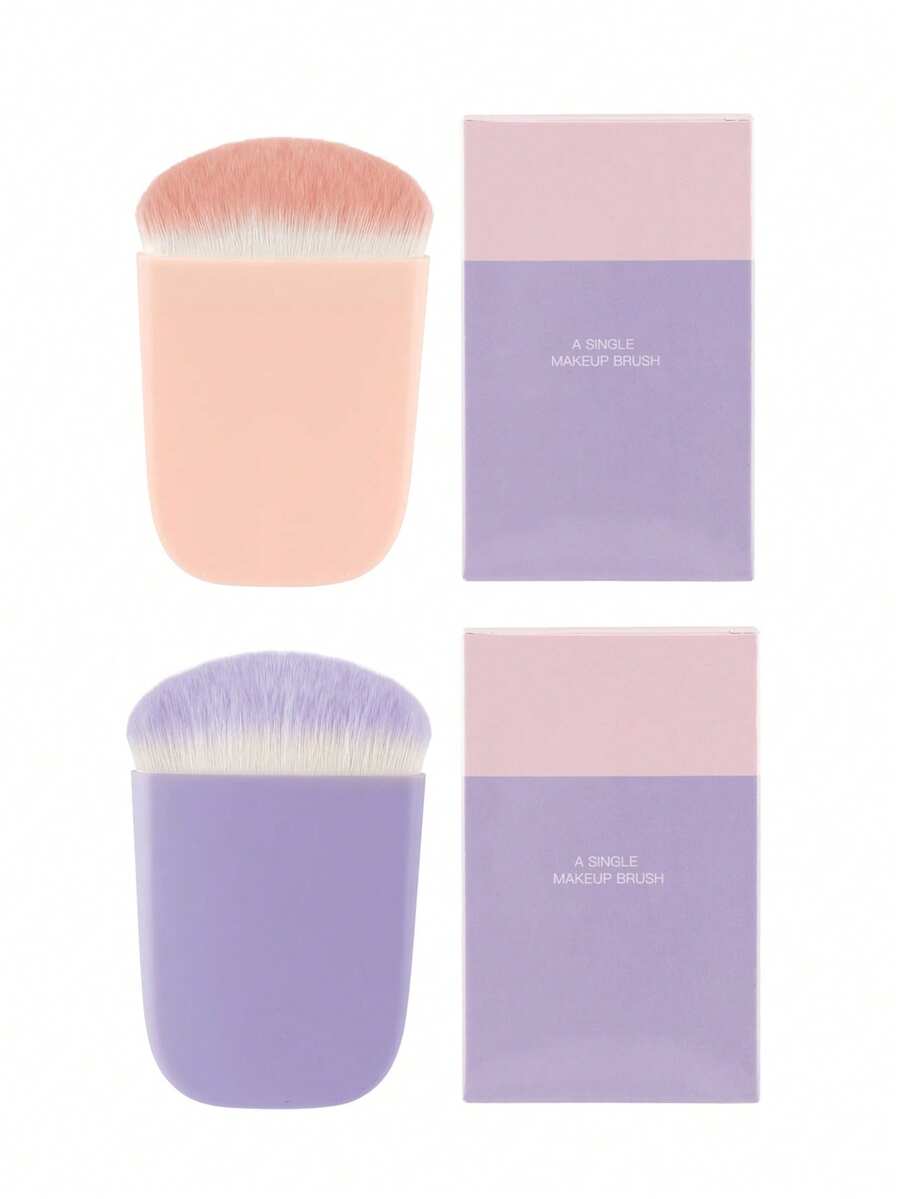 1 pièce Pinceau à blush petit plat en forme de haricot avec boîte en papier, pinceau de maquillage multifonction, poils super doux, outil de maquillage rose mignon - Multicolore - Voir 1