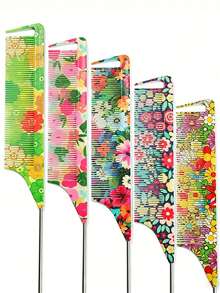 Peine de cola de rata antiestático de colores - 15 opciones de patrones | Peinado profesional & uso doméstico, duradero & elegante | Estampados de leopardo/neón/flores disponibles - Multicolor - Ver 4