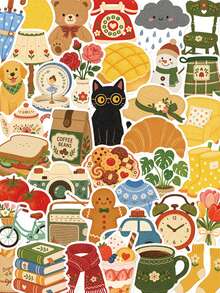 50pcs Hand-Drawn Small Object Waterproof Stickers, Suitable For Laptop, Skateboard, Guitar, Refrigerator, Luggage, Tablet, Phone, Scrapbook, Phone Case Decoration, Perfect For Holiday Gifts, Birthday Party Gifts School Supplies - 50pcs - View 1