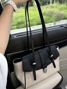 2026 New Luxury Niche High-End Linen Patchwork Large Capacity Underarm Bag Versatile Commute Handbag Shoulder Bag - White - View 2