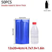 50 piezas/100 piezas Bolsas de regalo de lámina de Mylar de doble cara de 0.18 mm de grosor, negras, reutilizables y autosellantes, bolsas de embalaje con cierre de cremallera sellables para almacenamiento de alimentos a largo plazo, adecuadas para chocolate, té, café, fruta seca, polvo, caramelo, carne, decoración de regalos para fiestas festivas - Azul - Ver 25