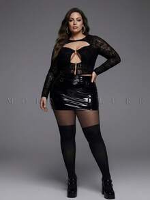 MOIRÉALLURE Medias de talla grande para mujer 0-2XL, negras, de doble panel, transparentes en la Bottom, elegantes y de moda, de alta elasticidad y ajustadas - Negro - Ver 1