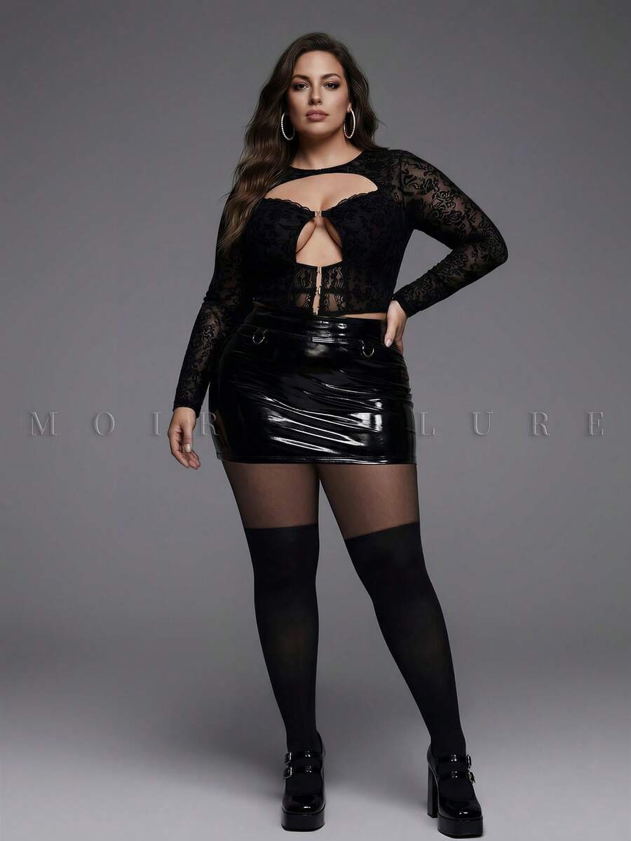 MOIRÉALLURE Medias de talla grande para mujer 0-2XL, negras, de doble panel, transparentes en la Bottom, elegantes y de moda, de alta elasticidad y ajustadas - Negro - Ver 1