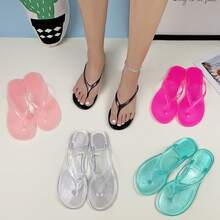 Chanclas de PVC Transparente Color Rosa Pastel, Sandalias Planas Impermeables para Mujer, Ideal para Baño, Hogar, Playa y Piscina en Verano - negro - Ver 5