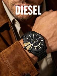Bold Oversized Dial Quartz Timepiece Wide Metal Strap Streetwear Travel Anniversary Gift For Him DIESEL DZ4338 - Black - View 2