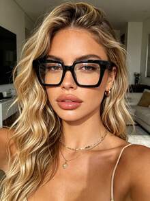 1 Pair Women's Casual Personalized Large Frame Square Full-Rim Non-Prescription Glasses, Minimalist Style, Suitable For Daily Life, Street Photography, Office, Date Outfits And Other Occasions, Fashion Accessory, Fits All Face Shapes - Clear - View 1
