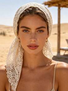 1pc Hollow Flower Print Bohemian Breathable Sun Protection Hair Scarf For Women, Daily Summer Street Photography Casual Beach Travel Vacation Headwrap Waist Scarf Neck Scarf Versatile Fashion Accessory - Multicolor - View 7