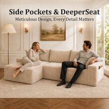 94.5" Modern L-Shaped Living Room Sofa Set, Cloud-Style Sofa, L-Shaped Upholstered Sofa Without Frame, Modern Modular Sofa Set With Recliner, Deep-Seat Sofa, No Assembly Required, Ideal For Living Rooms, Apartments, And More - Camel - View 7