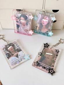 1件裝閃亮粉色五角星吊飾硬卡套組,漸層3英吋咕卡卡片套組,適合女生學生,追星小卡磚 - 彩色 - 查看 5